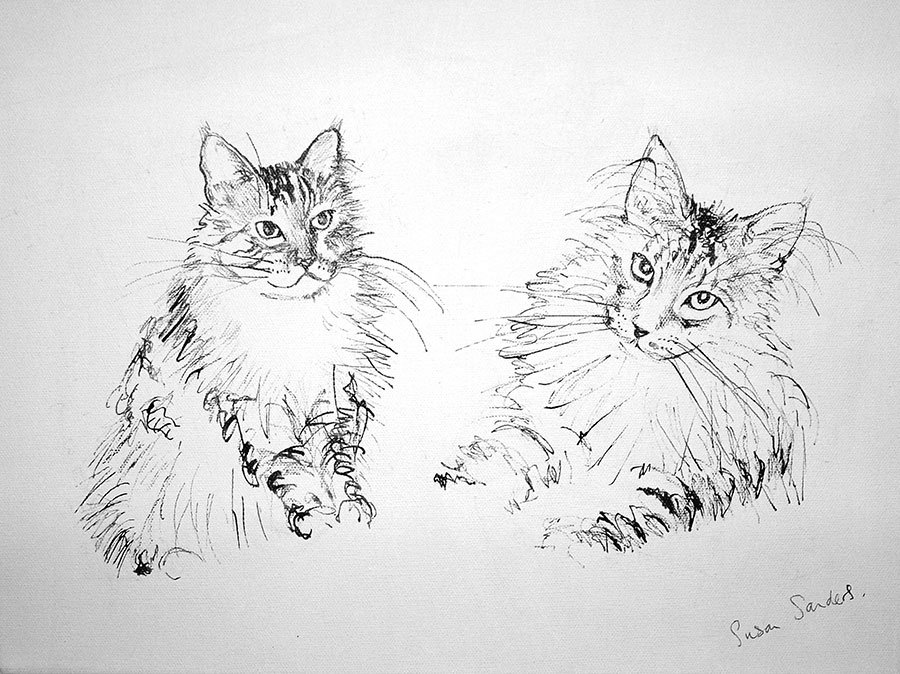 E and Zi on canvas - Charcoal - by Susan Sanders